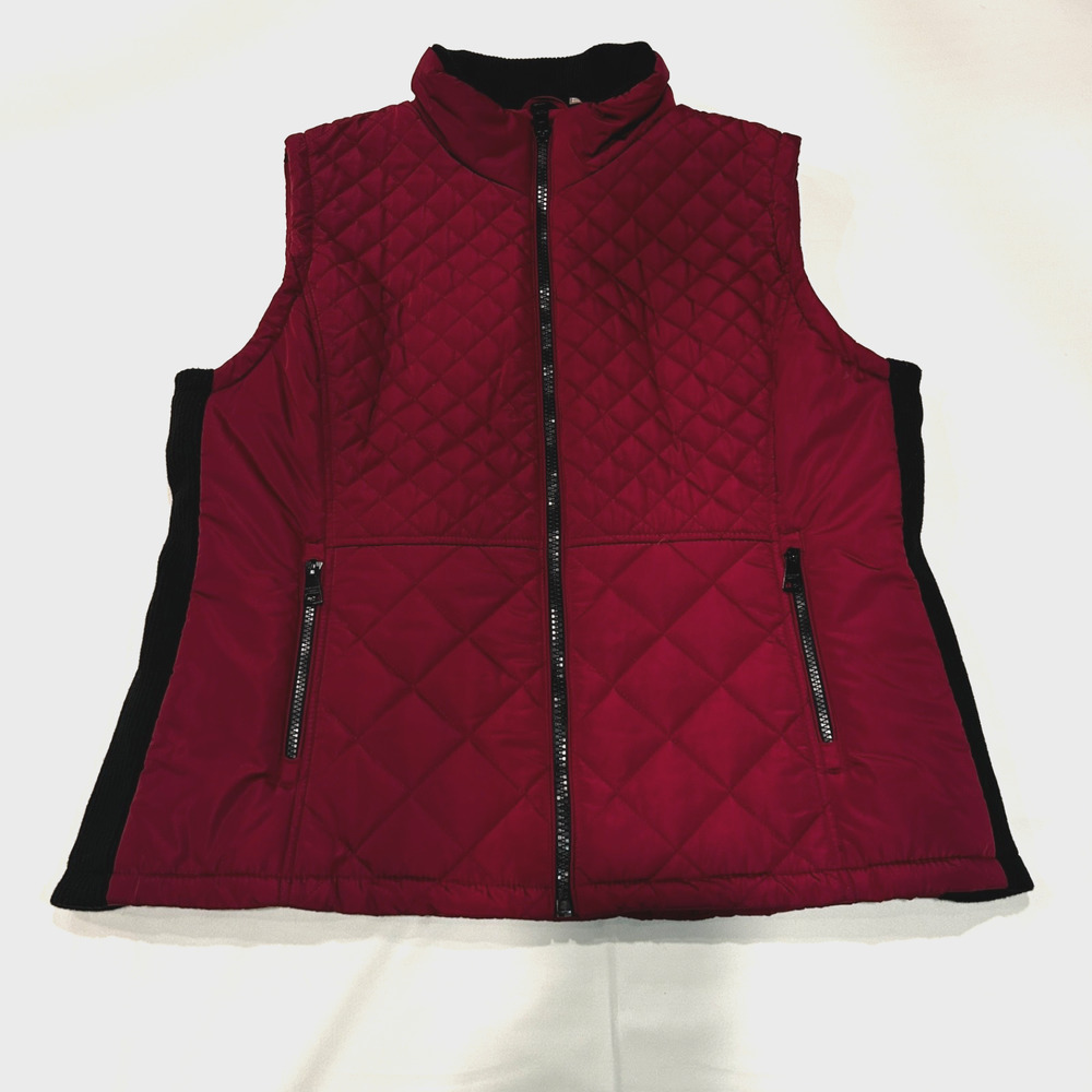 Andrew Marc Vest Mens Medium Burgundy Quilted Full Zip Sleeveless Puffer Poly, M